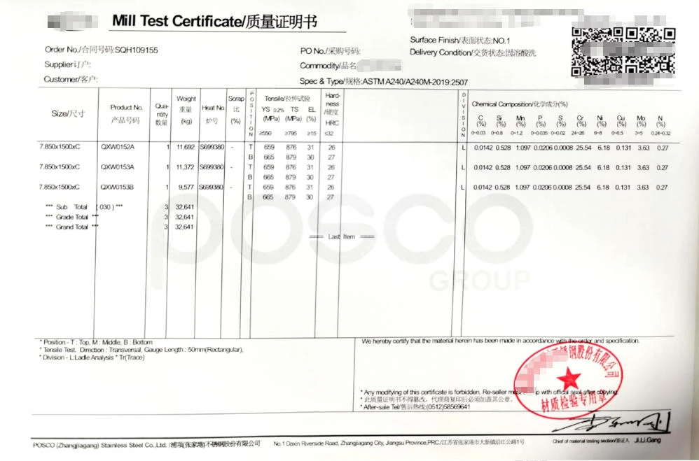 Material Test Certificate (MTC) Material Test Certificate (MTC)