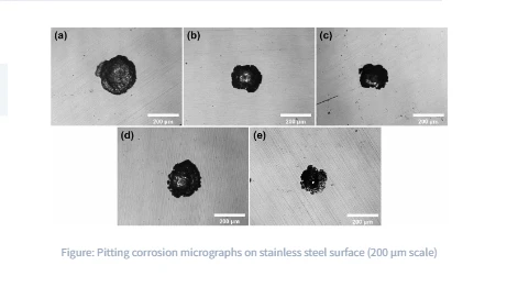 Pitting corrosion micrographs on stainless steel surface Pitting corrosion micrographs on stainless steel surface