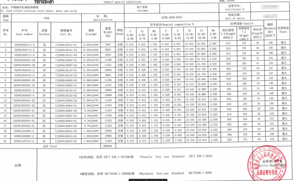 EN 10204 3.1 MTC (Material Certificate) EN 10204 3.1 MTC (Material Certificate)