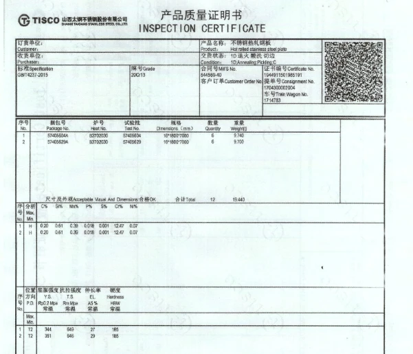 full 3.1 Material Test Certificate (MTC) full 3.1 Material Test Certificate (MTC)